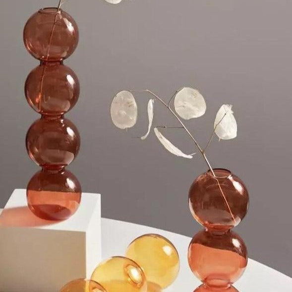 Decorative Round Glass Vase Bubble Glass Vase for Centerpieces Brown Bohemian Orange and BrownGlass Vase Glass Vase Decor