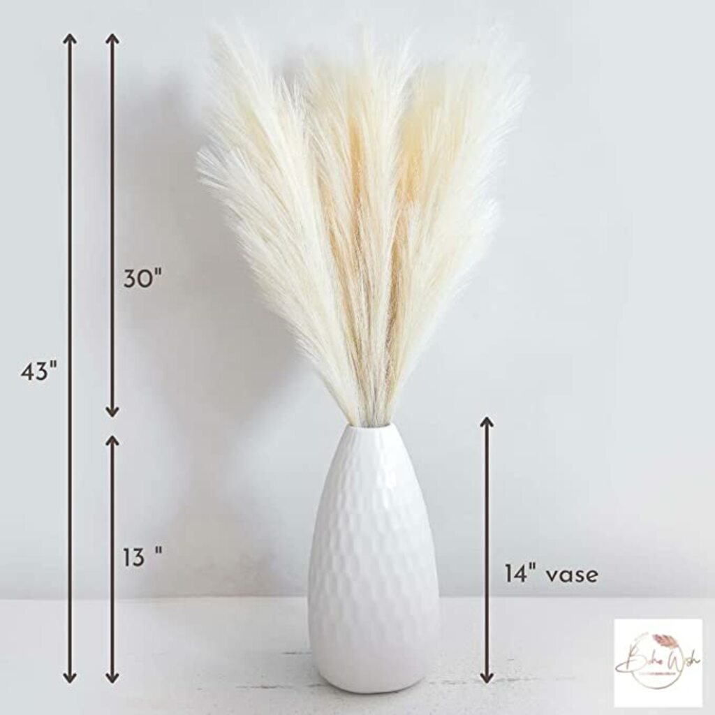 Artificial Faux Pampas Grass Tall | Ivory | Set of 3 Stems| 43" Tall